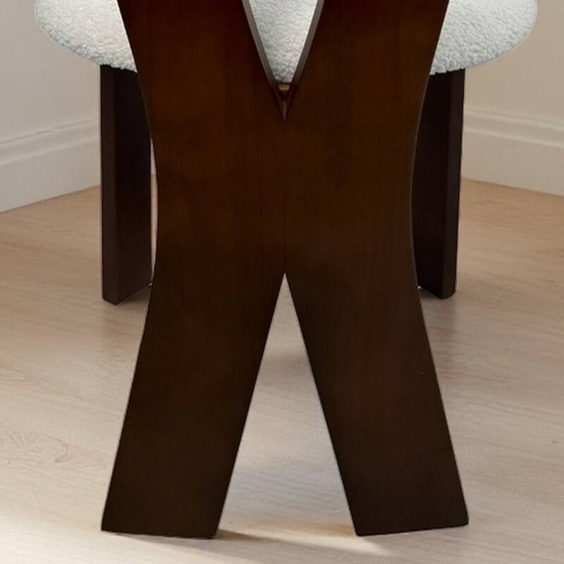 Key-design Wooden Dining Chairs Set of 2 with Teddy Velvet Padded Seat