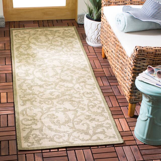 SAFAVIEH Courtyard Darline Indoor/ Outdoor Waterproof Patio Backyard Rug - 2'3" x 10' Runner - Natural/Olive
