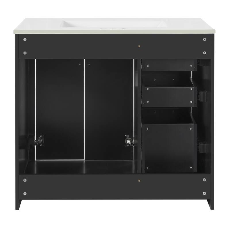 36'' Bathroom Vanity with Ceramic Sink Combo, Solid Wood Frame Bathroom Storage Cabinet with 3 Drawers& Soft Closing Doors
