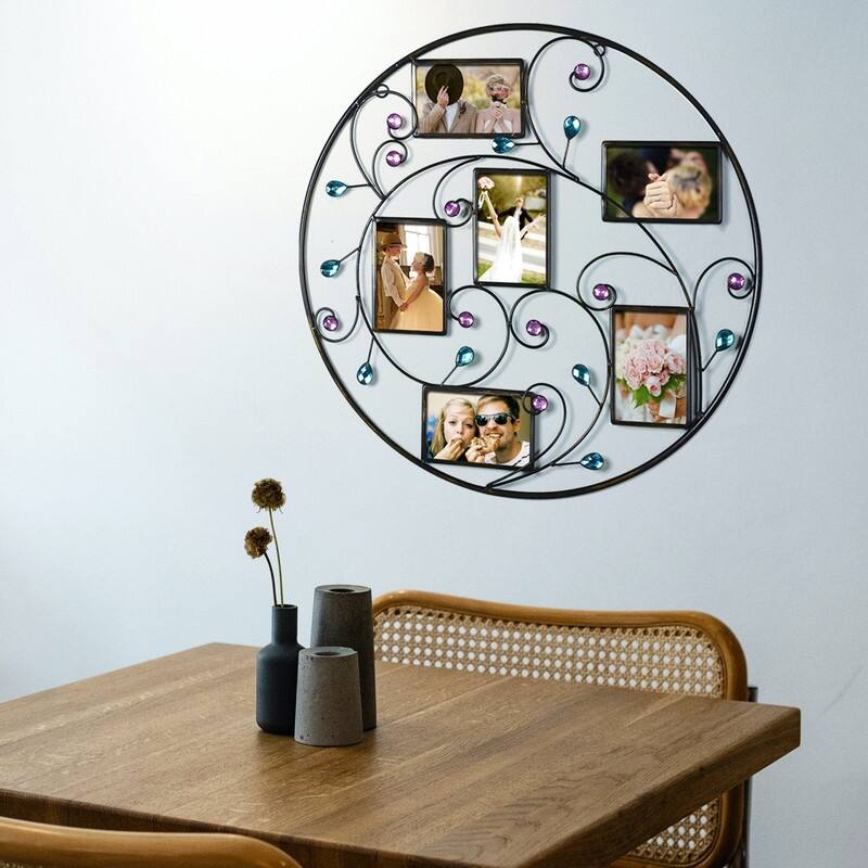 Adeco Brown Black Decorative 6-opening Collage Bronze Iron Metal Wall Hanging Scroll Picture Photo Frame