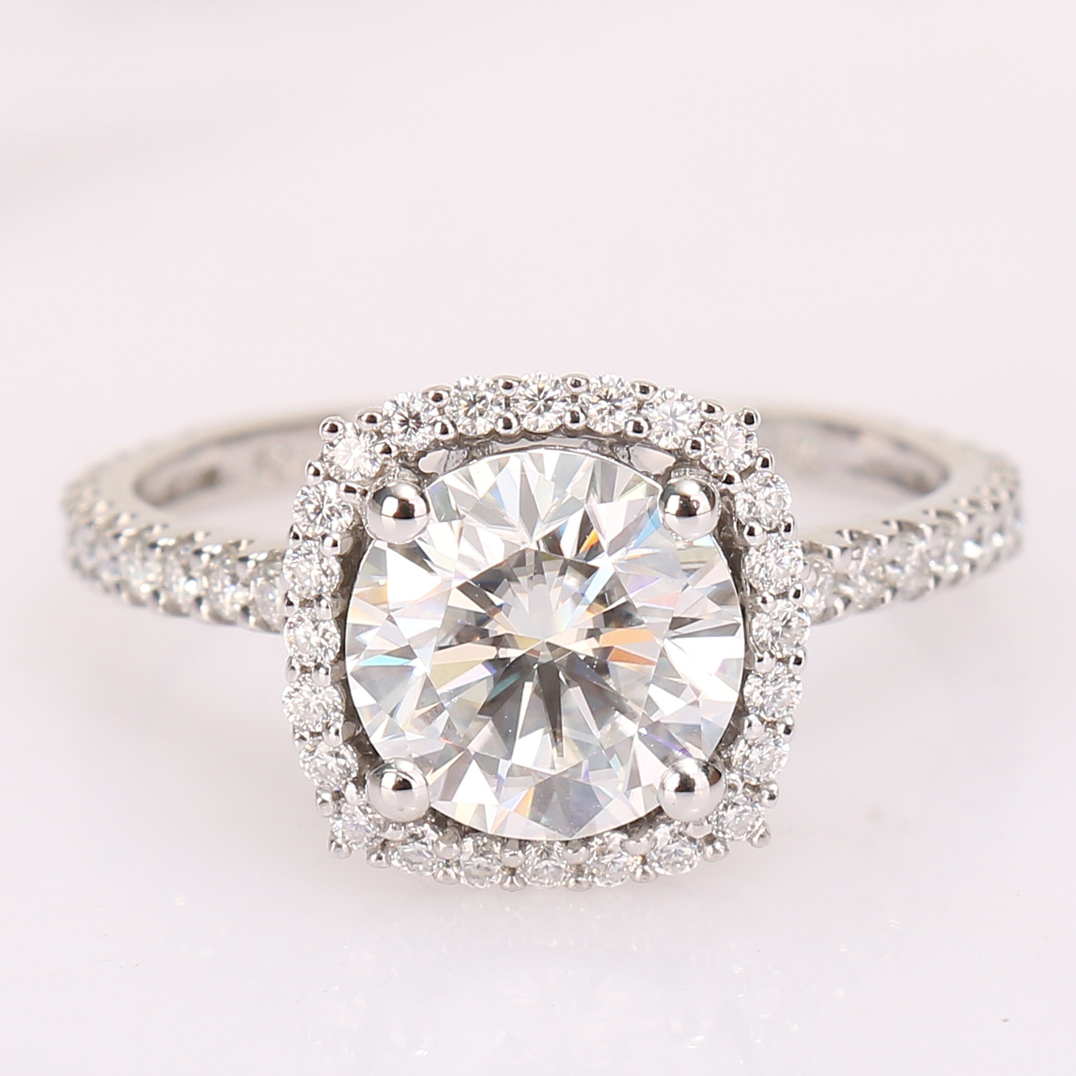 Details about   3 Ct Round Cut Moissanite Flower Halo Engagement Ring Solid 14K White Gold Over.