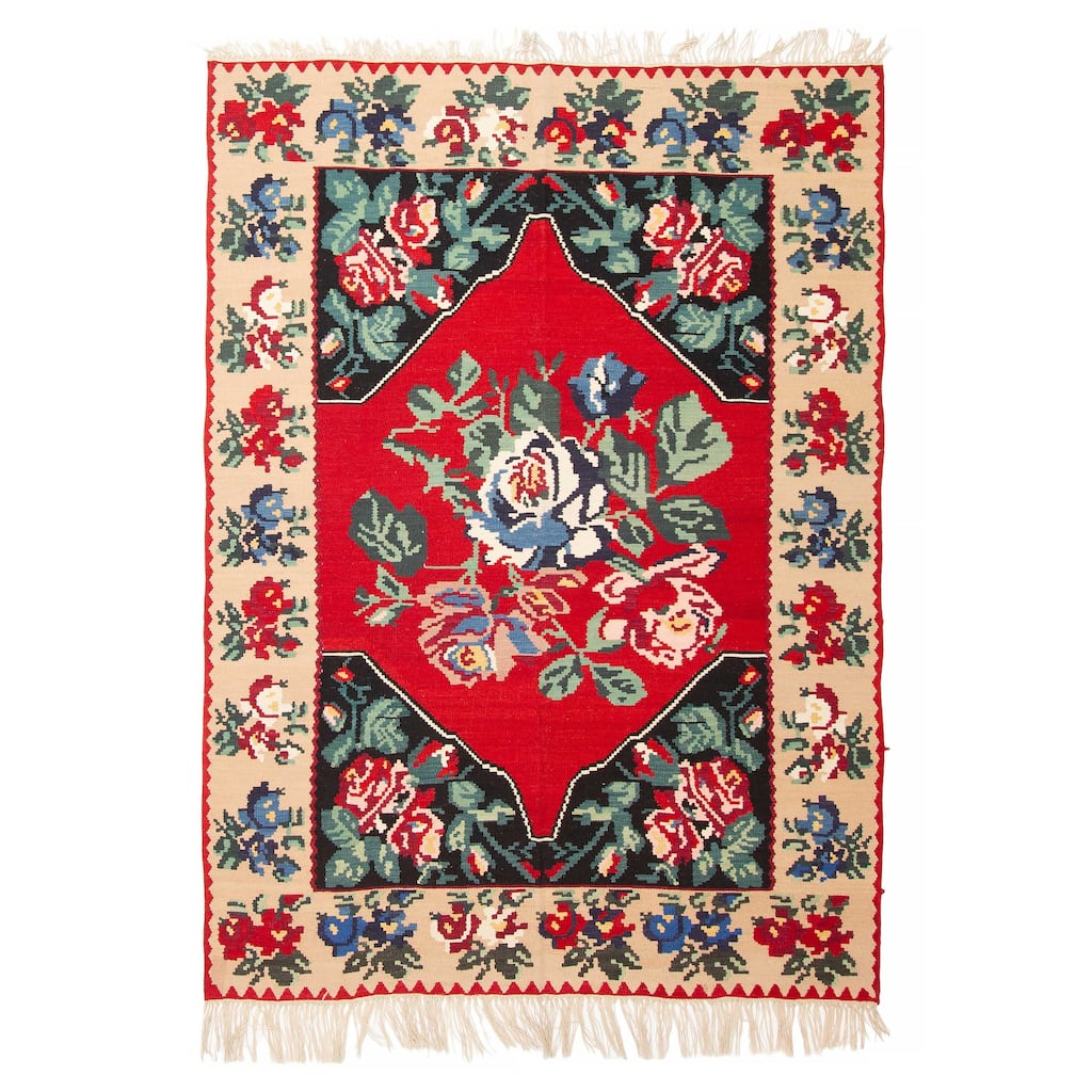 ECARPETGALLERY Flat-Weave Sivas Red Wool Kilim - 5'2 x 7'3