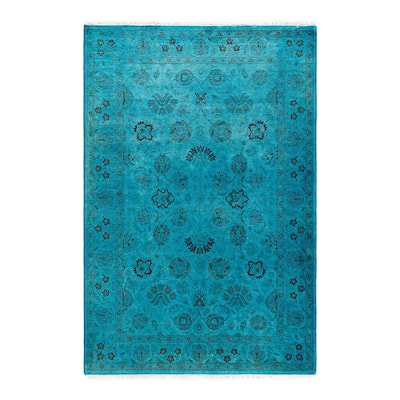 Fine Vibrance, One-of-a-Kind Hand-Knotted Area Rug - Blue, 4' 2" x 6' 2" - 4' 2" x 6' 2"