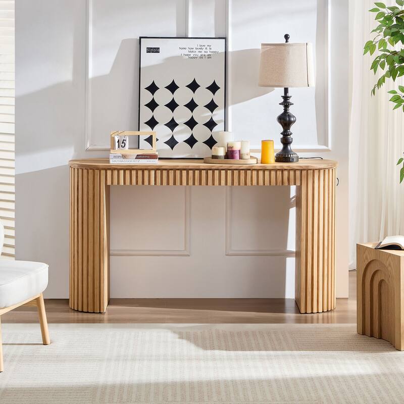 Modern Console Table With Drawer for Entryway with Unique Vertical Stripe Design for Living Room Hallway Foyer Entrance