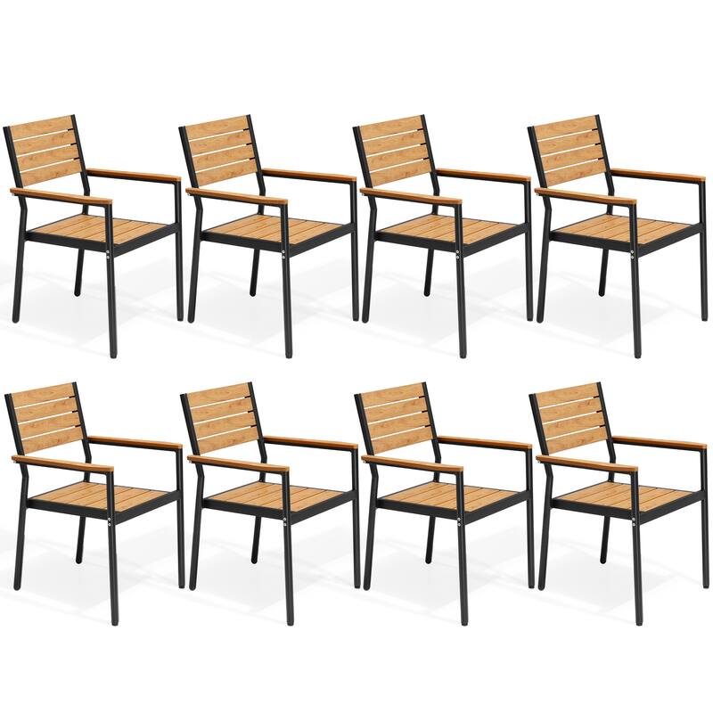 VredHom Outdoor Patio Aluminum Stackable Dining Chairs with Armrest - Brown-8PC