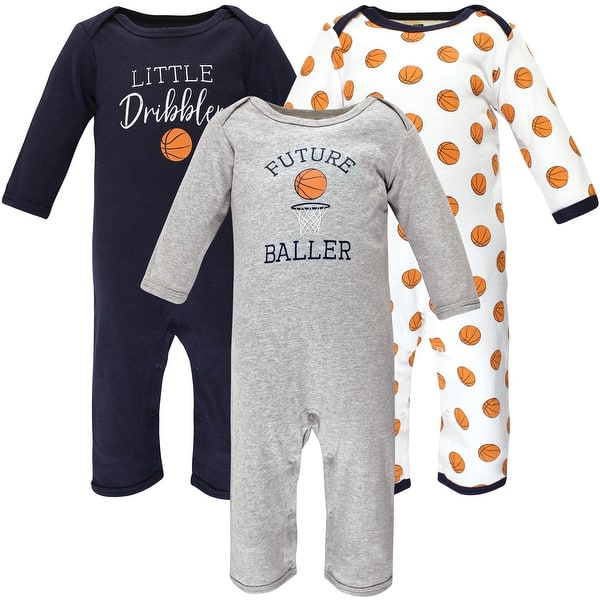 slide 1 of 1, Hudson Baby Infant Boy Cotton Coveralls, Basketball 0 - 3 Months - Grey/Blue