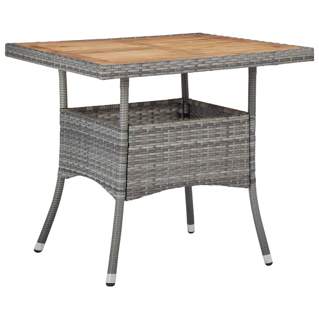 Outdoor Dining Table Gray Poly Rattan and Solid Acacia Wood