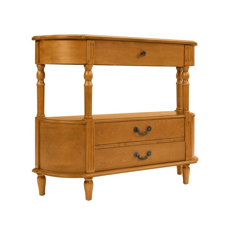43"Retro Curved Wood Console Table with 3 Drawers and Storage Shelf