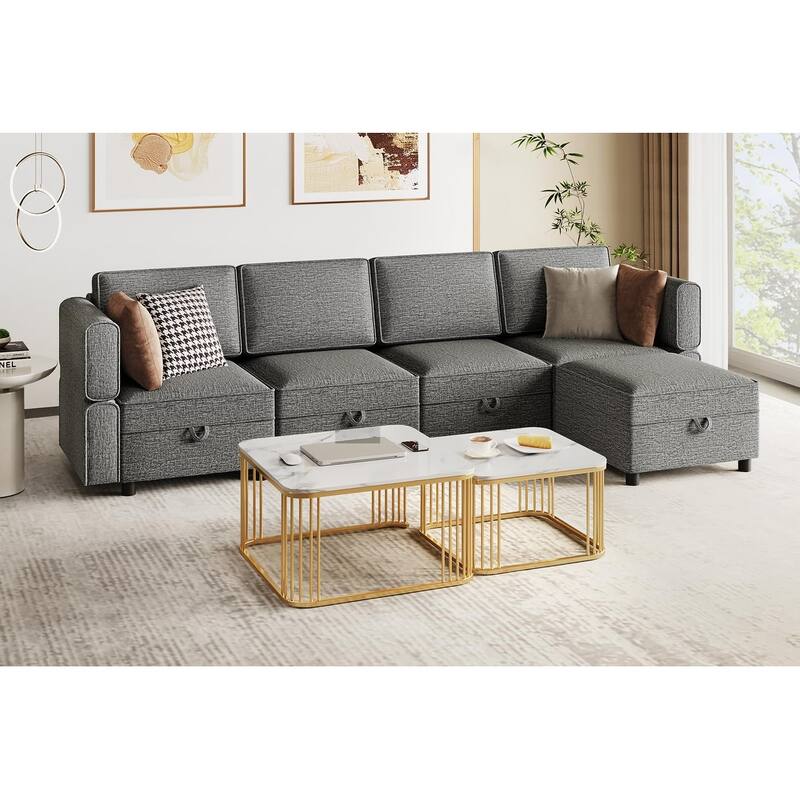 Aiden Modern Sectional Sofa with Storage Seats Upholstered Chenille Fabric