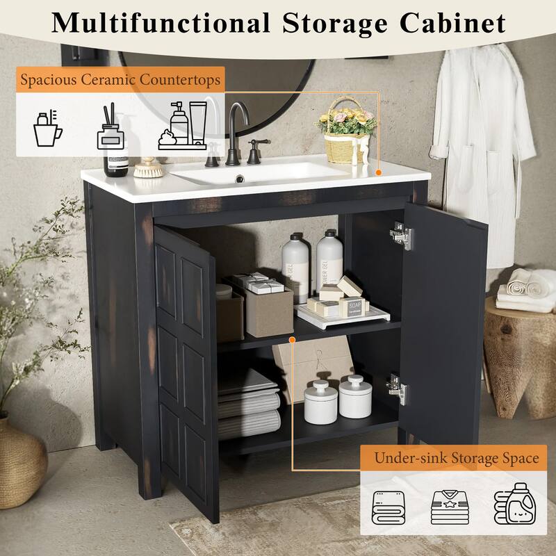 72" Retro Espresso Double Vanity Set - Separate Vanities, Dual Sinks, Soft-Close Doors & Adjustable Shelf‌ - 72"