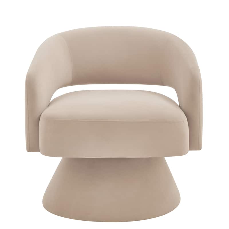 Taupe Modern 27.5" Upholstered 360° Swivel Barrel Chair with Open Backrest and Solid Wood Frame