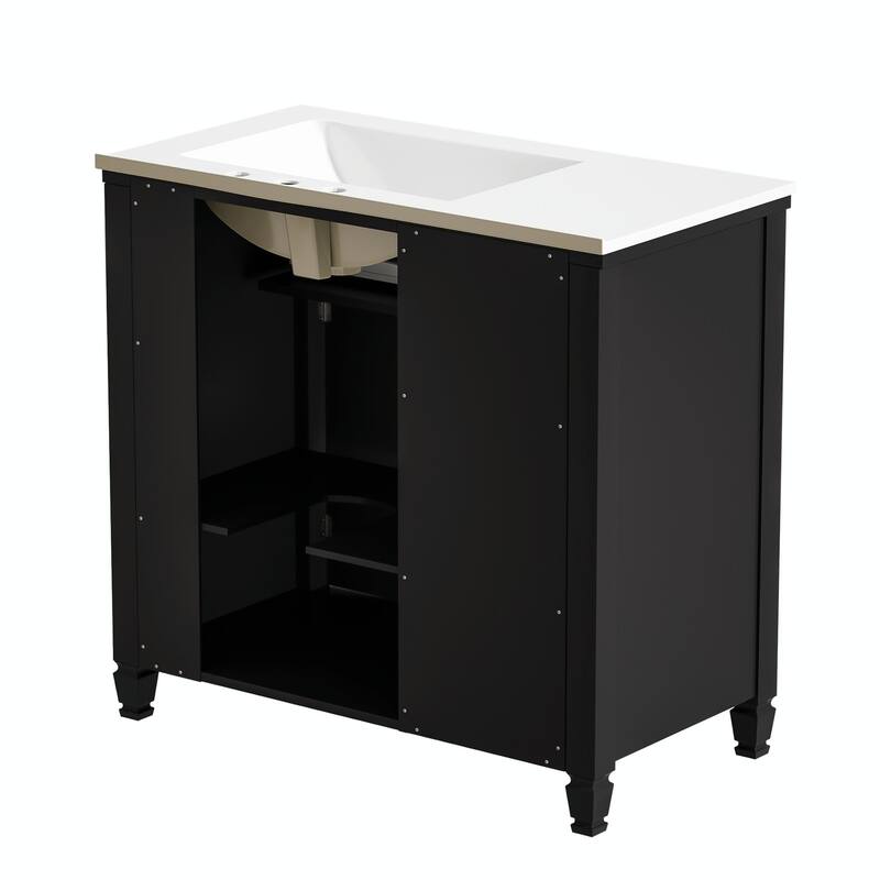 36" Bathroom Vanity with Sink, Ceramic Sink, One Tip-out Drawer, 3 Side Drawers