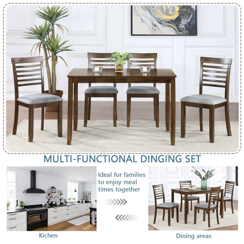 5 Piece Modern Dining Set with Rectangular Wooden Dining Table and 4 Upholstered Chairs