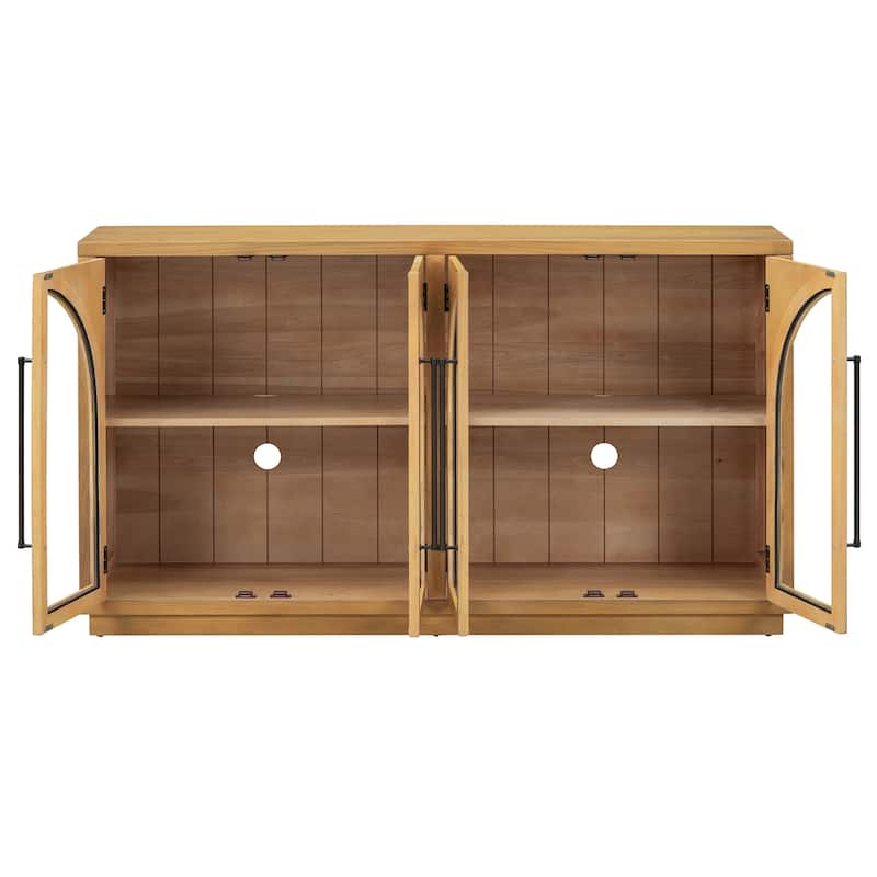 Roomfitters 4-Door Storage Sideboard Buffet Cabinet with Glass Doors, Arched Cabinet with Adjustable Shelves for Home Use