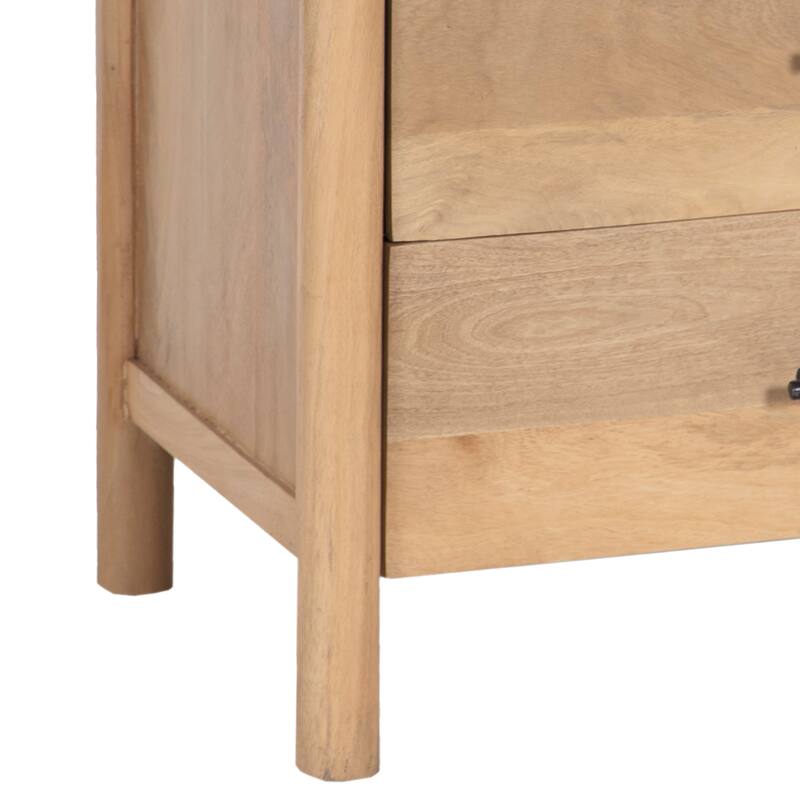 Geti 29 Inch Bedside Nightstand Table, Handcrafted Natural Oak White Mango Wood, 2 Drawer, Open Shelf