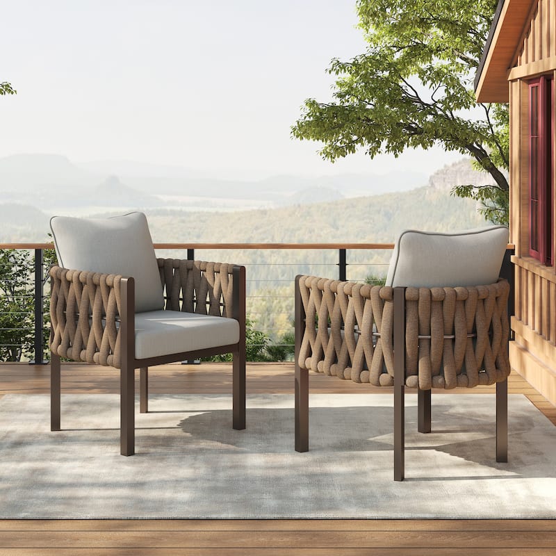 Christopher Knight Home - Ethan Fabric Patio Club Chair (Set of 2) - Brown + Light Grey