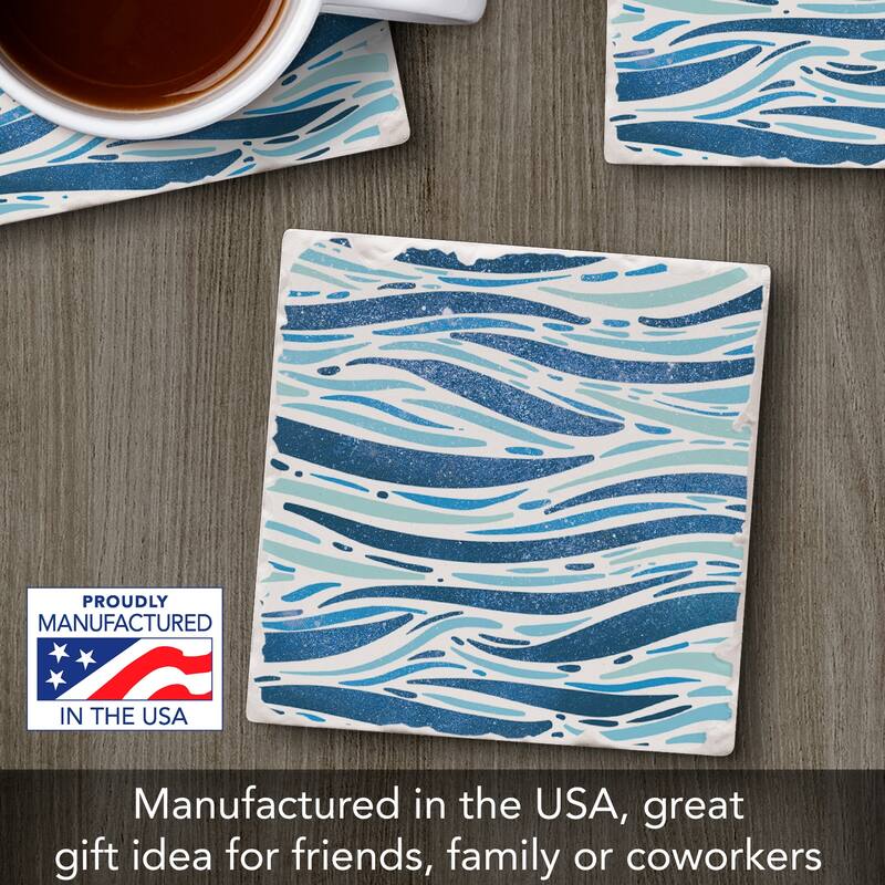 Sparkling Waves 4 Pack Absorbent Stone Coasters with Cork Backing 4" Square Made in The USA Absorbent Wipes Clean
