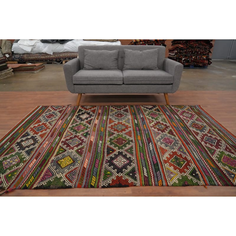 Hand Woven Oriental 100% Wool Carpet Southwestern Tribal Multi-Colored Kilim Area Rug - 7' 11'' X 5' 3''