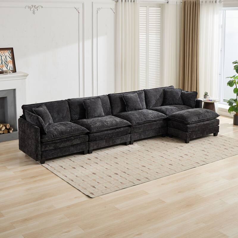 Roomfitters Large Upholstered 4-Seater Sofa with Plush Cushions and Pillows, Modern Cloud Couch for Living Room