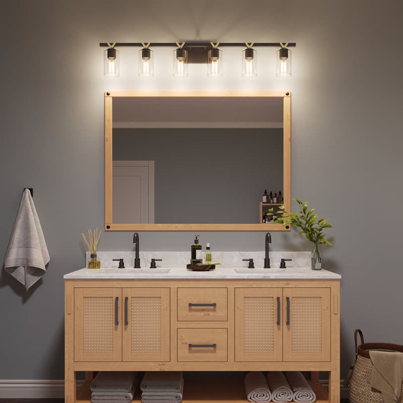 Roundhil 6-lights Farmhouse Faux Wood Grain Bathroom Vanity Light with UL Certified - 49'' W x 8'' H x 5'' D