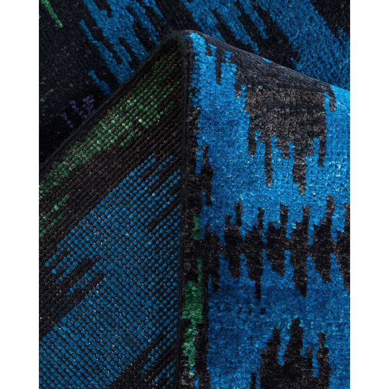 Overton Hand Knotted Wool Contemporary Ikat Black Area Rug - 6' x 9'