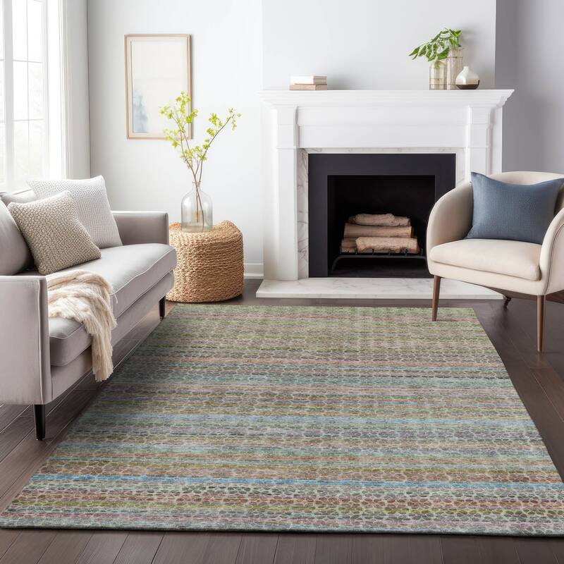 Machine Washable Indoor/Outdoor Transitional Striped Chantille Rug