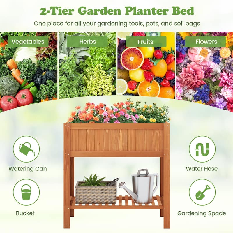 Costway Raised Garden Bed 39 x 20 x 39 in Outdoor Fir Wood Planter Box - 39''x20''x39'' (L x W x H)