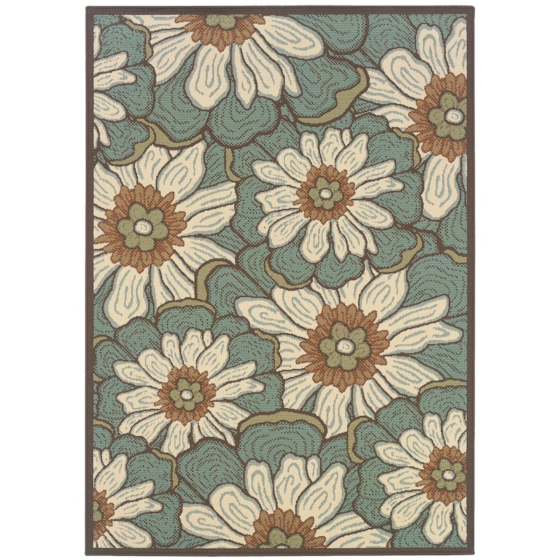 Nancy Blue Brown Floral Outdoor Casual Area Rug