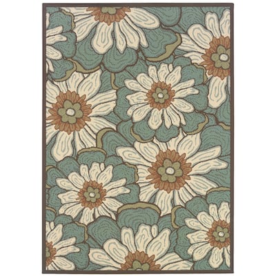 Nancy Blue Brown Floral Outdoor Casual Area Rug