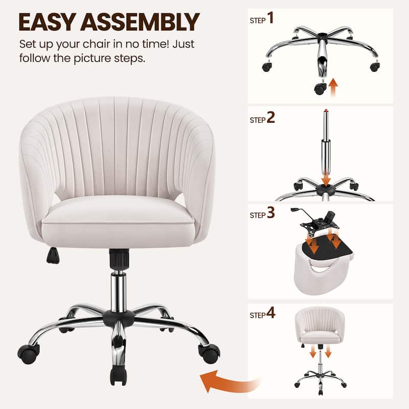 Yaheetech Velvet Office Chair with Tufted Barrel Back, Rolling Wheels, Adjustable Seat Height