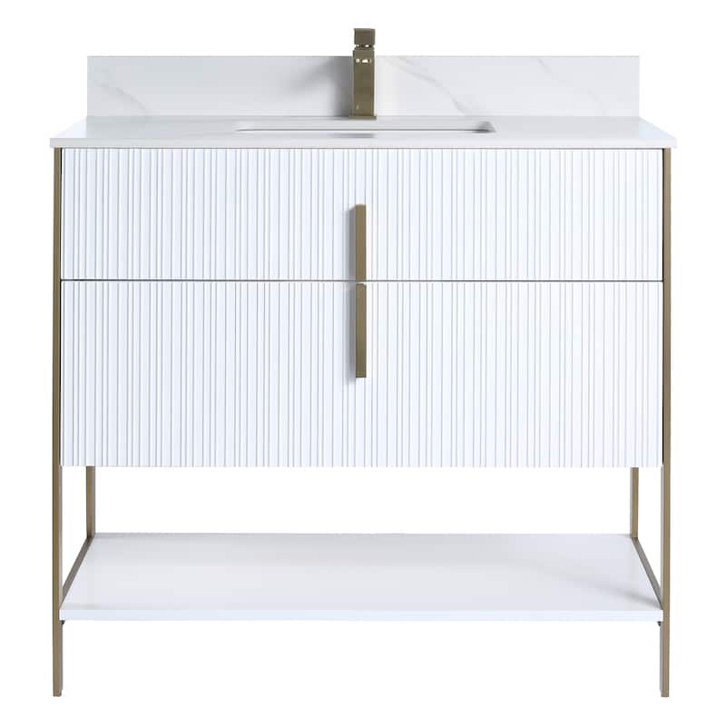 Fine Fixtures Serenity Modern Bathroom Vanity with White Carrara Stone Top