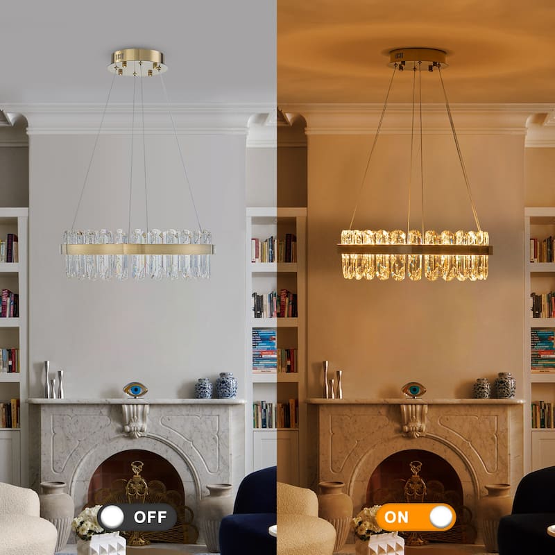 Modern Gold LED Chandelier with Clear Linear Crystals Dimmable - Dia.19.57-in