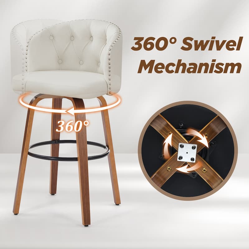 Faux Leather Upholstered Wood Frame Swivel Counter Stools / Bar Stools, Set of 2