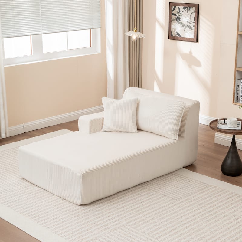 Oversized Chaise Lounge Chair, Upholstered Sofa Bed for Living Room, Corduroy Sleeper Couch Comfy Recliner Bedroom Reading Seat