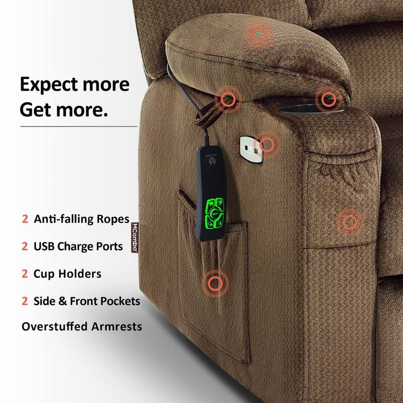 MCombo Lay Flat Dual Motor Power Lift Recliner with Massage and Heat for Elderly People, Infinite Position, Fabric R7677