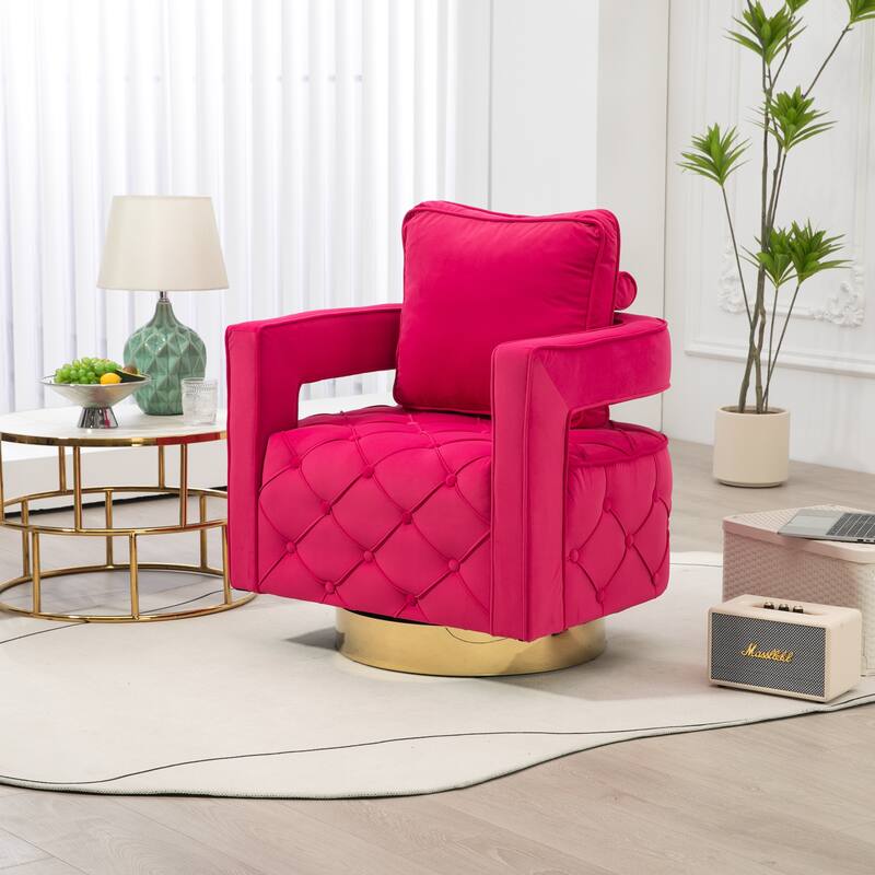 Mid Century 360° Swivel Tufted Accent Armchairs with Velvet Upholstered