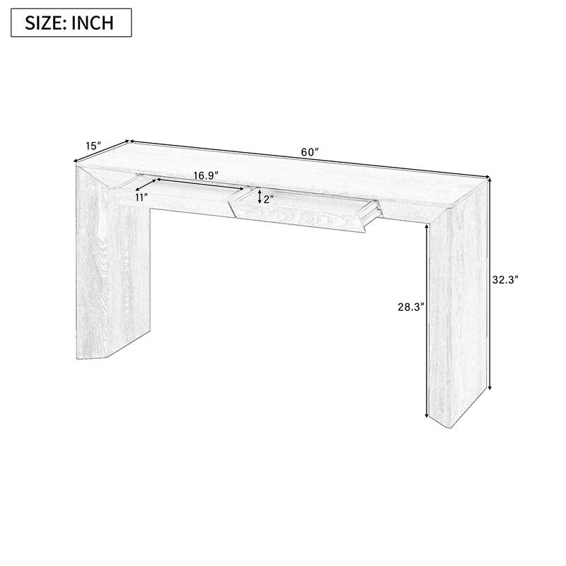 60"Modern Farmhouse Console Table with 2 Concealed Drawers,Waterfall Design Entryway Table with Thickened Legs&Rustic Wood Grain