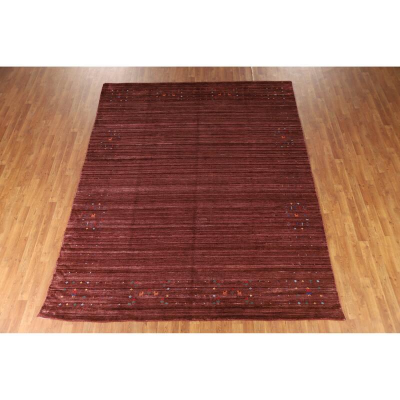 Hand Knotted Oriental Viscose Silk Carpet Tribal Animal Pictorial Red Gabbeh Area Rug - 10' 0'' X 7' 11''
