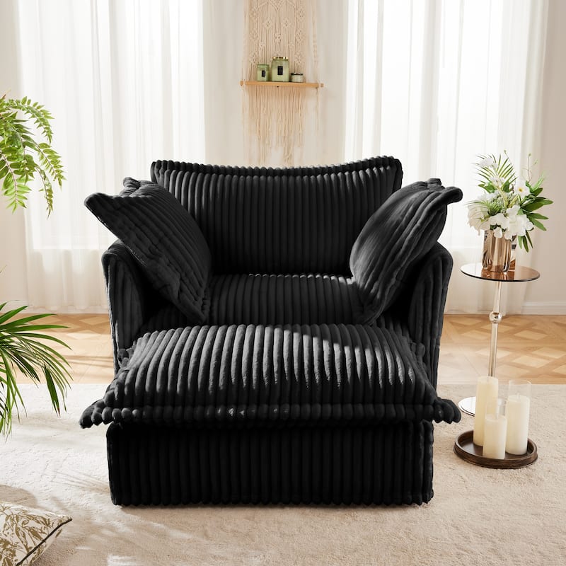 Oversized Accent Chair with Ottoman, Modern Cloud Chaise Lounge Chair with Deep Seat, Upholstered Armchair Reading Sofa Chairs - Black