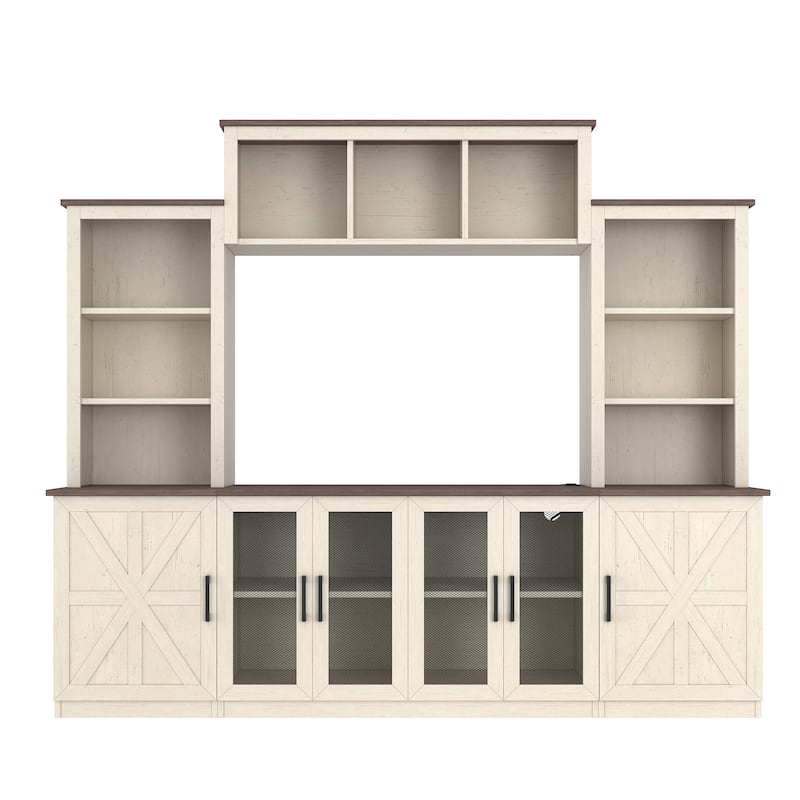 Modern 87.6" Wall Unit Entertainment Center with Bookshelves for TVs up to 55", TV Stand Media Console with Charging Station