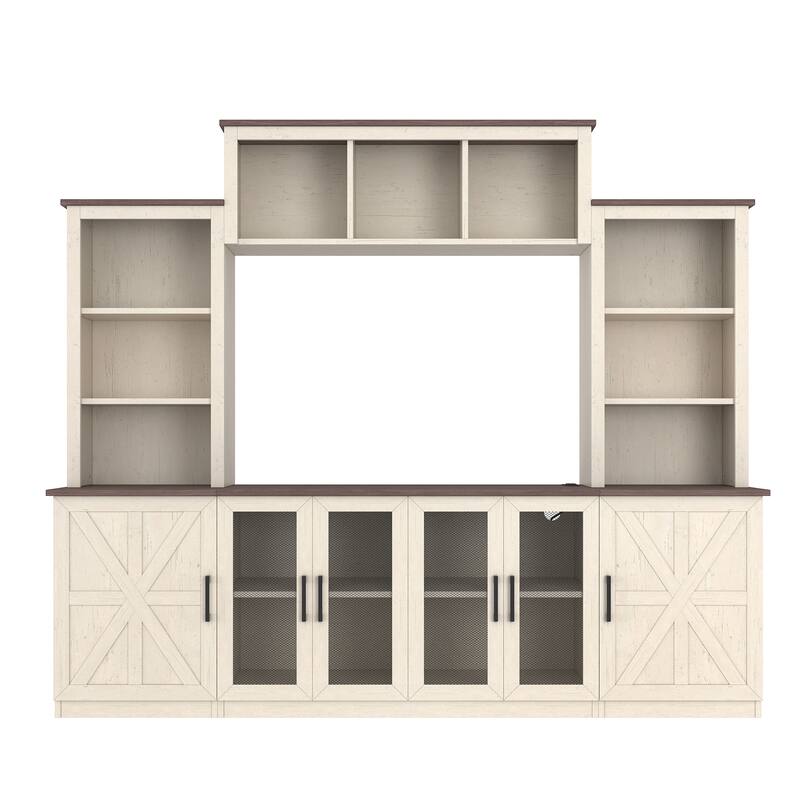 Wall Unit TV Stand with Charging Station, USB Port & Large Storage Cabinet, Modern Media Console