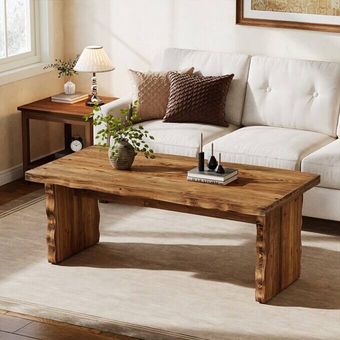 47.24" Solid Wood Coffee Table, Rustic Center Table for Living Room