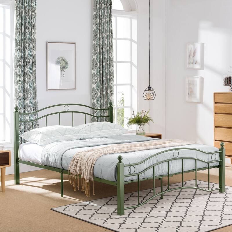 Bouvardia Contemporary Iron Bed Frame by Christopher Knight Home - Antique Green_Queen - Queen