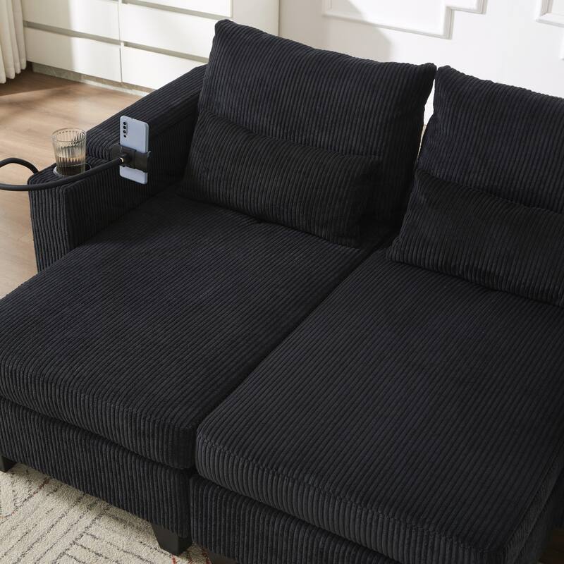 Loveseat Sofa Sofa Bed Corduroy Sleeper Sofa with USB Ports
