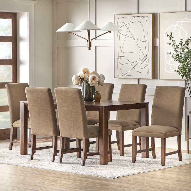 Lifestorey Dakota Dining Set - 7-Piece Walnut/Taupe Solid