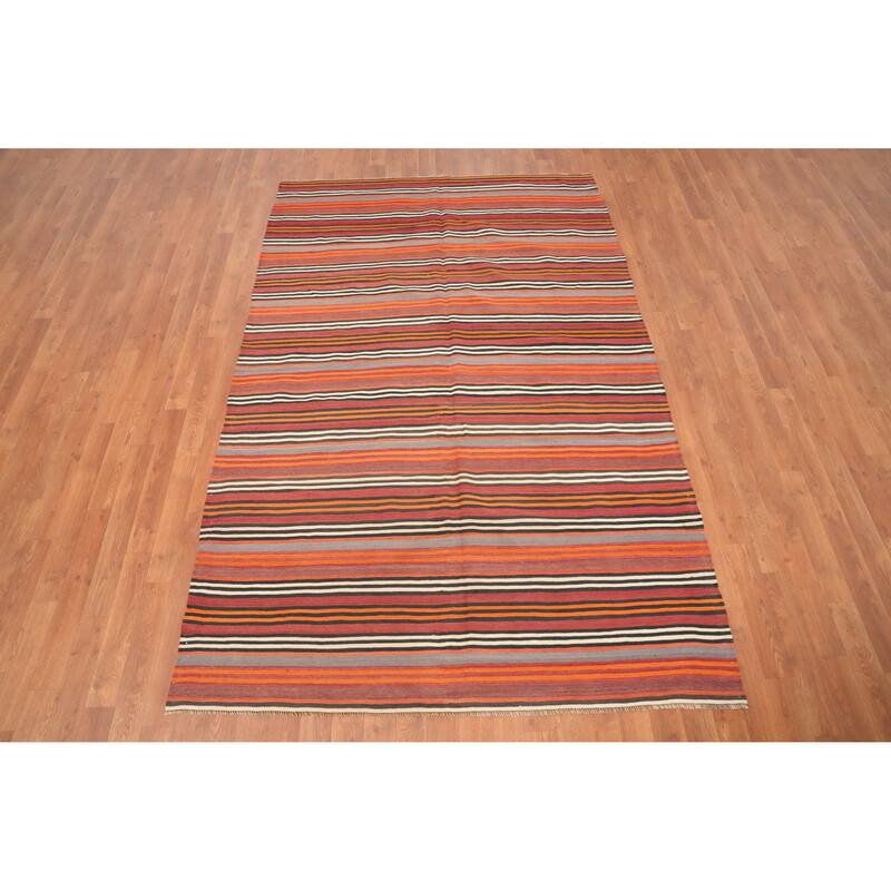 Hand Woven Oriental 100% Wool Carpet Southwestern Geometric Multi-Colored Kilim Area Rug - 7' 10'' X 5' 1''