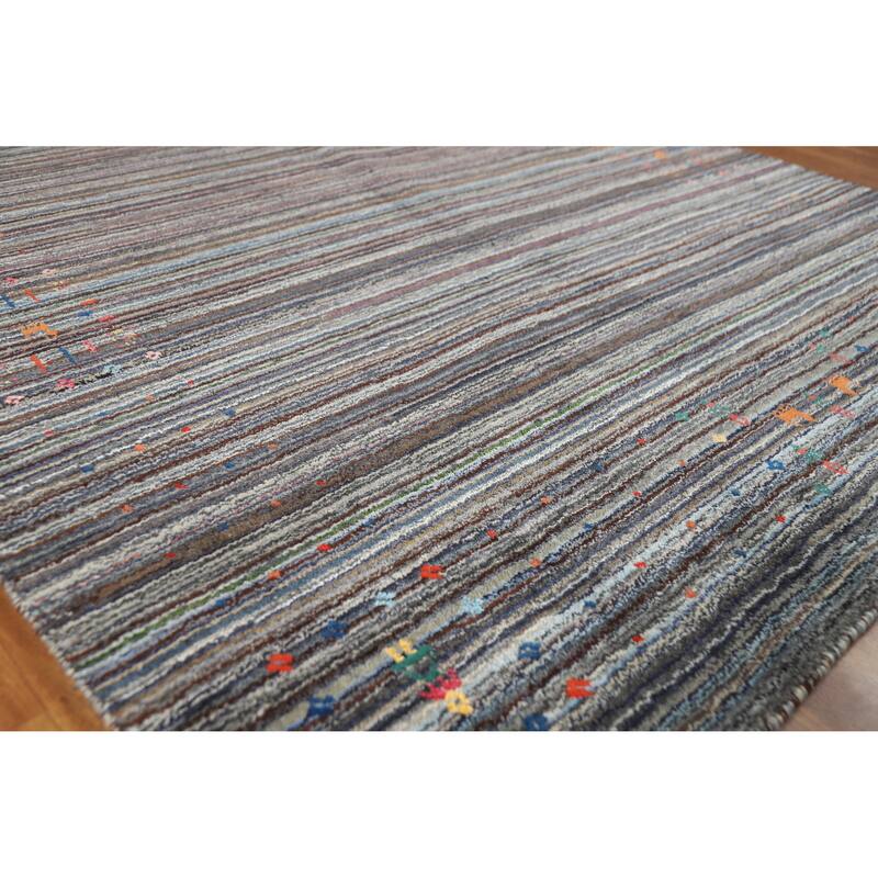 Hand Knotted Oriental 100% Wool Carpet Tribal Stripe Multi-Colored Gabbeh Area Rug - 7' 10'' X 5' 6''