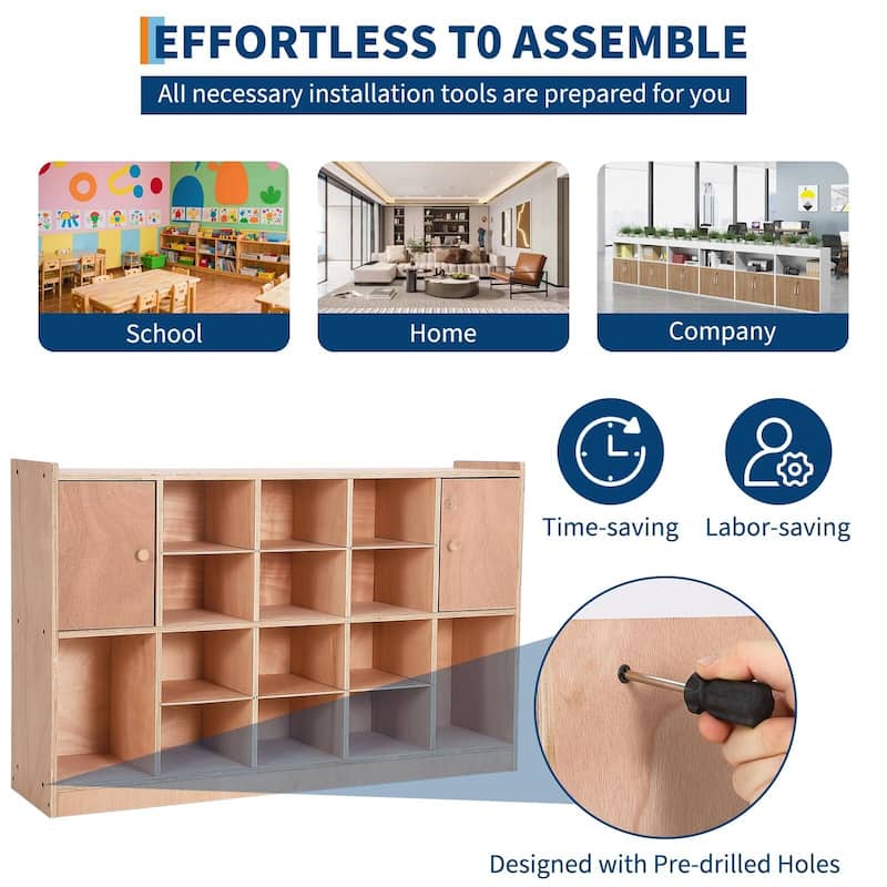 Classroom Coat Locker, 15/10 Cubbies for Classrooms with Anti-tip Anchors, Daycare Cubby with 4 casters