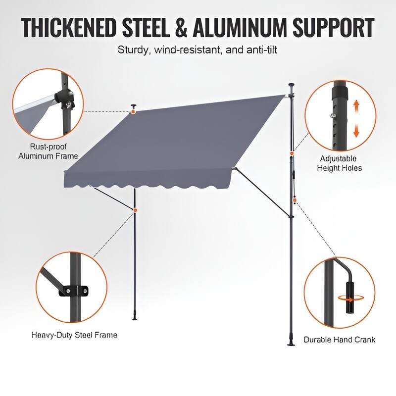 Outdoor Retractable Awning 98x47" Sun Shade Shelter with Crank Arm - 98" x 47" x 122"