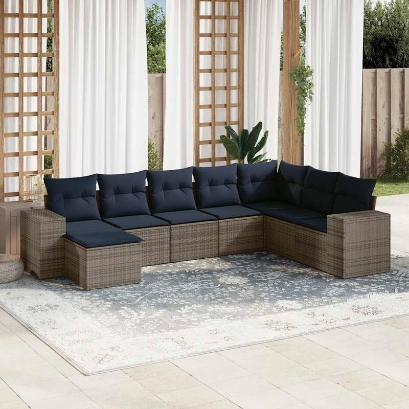 vidaXL 8/9 Piece Patio Sofa Set with Cushions Black/Brown/Gray Poly Rattan - 24.4 x 24.4 x 27.2